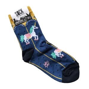 Sock It To Me Navy Blue Gold Carousel Unicorn Horse Novelty Junior Crew Socks